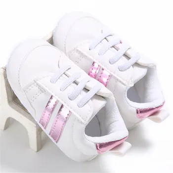 

11-13CM Toddler Crib Shoe Lace-up White Classic Indoor Infants Baby Soft Sole First Walker Shoe Training Anti-slip Shoes