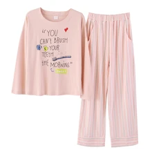 Весенние пижамные комплекты из хлопка, пижамы с длинными рукавами, домашняя одежда, пижамный комплект с принтом для женщин