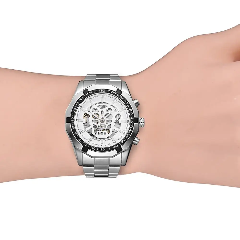 T-WINNER Mens Watches Hollow Men Design Demon Alloy Dial Watch Luxury Design Business Fashion Men's Mechanical With Box LS*D