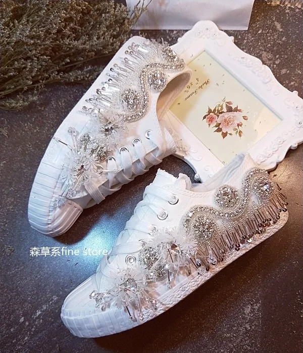 sneakers with pearls and rhinestones