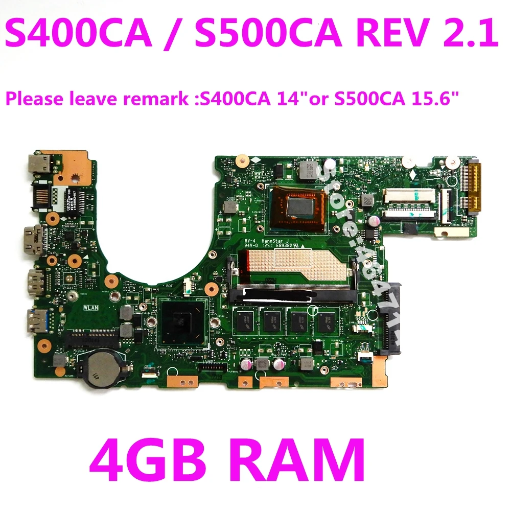 

S400CA i5-3317/i3-3217/i3-2365/2117/i7 CPU 4GB RAM Mainboard REV 2.1 For ASUS S400CA S500CA S400C S500C S400 S500 Motherboard