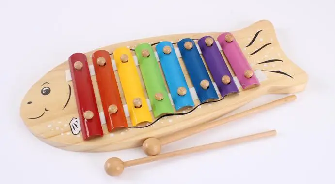 Детская деревянная животное деревянное рыбы ксилофон прицеп ребенка backguy музыкальная игрушка деревянный ритм-палочки