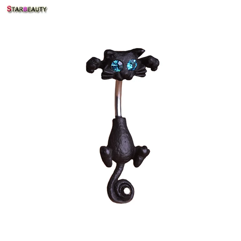 

Starbeauty Black Cat Belly Ring Navel Piercing Ombligo Crystal Piercing Nombril Blue Eye Belly Button Rings Body Jewelry Pircing