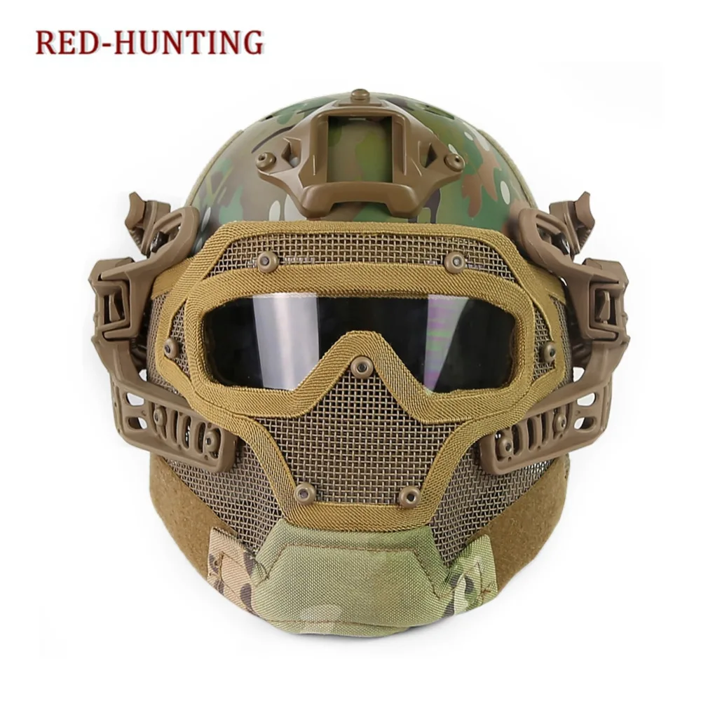 

High Quality Fast Tactical Helmet Combined with Full Mask and Goggles for Airsoft Paintball CS