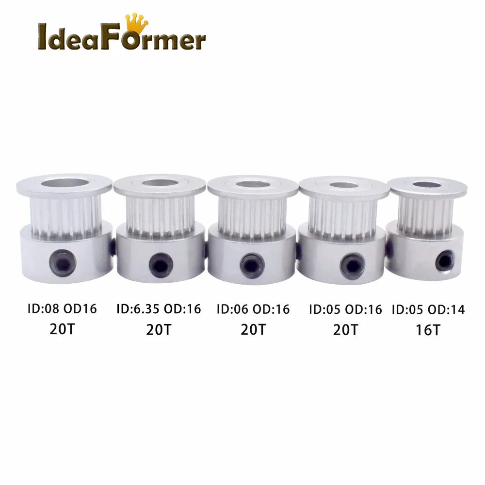 

3D printer 2GT GT2 Aluminum Timing Pulley 20 tooth 16 teeth Bore 5/6/6.35/8 mm Synchronous Wheel Width 6mm good quality