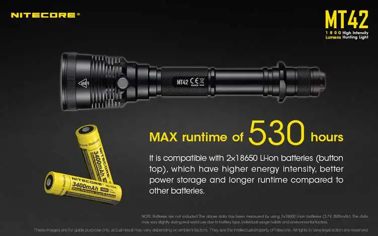 NITECORE MT42 1800 люменов CREE XHP35 HD светодиодный фонарик + 2x18650 аккумуляторная батарея + зарядное устройство Охота Поиск Кемпинг латерн