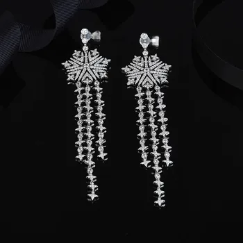 

[MeiBaPJ]New Fashion Real 925 Sterling Silver Snowflake Totem Tassels Drop Earrings for Women Fine Party Jewelry
