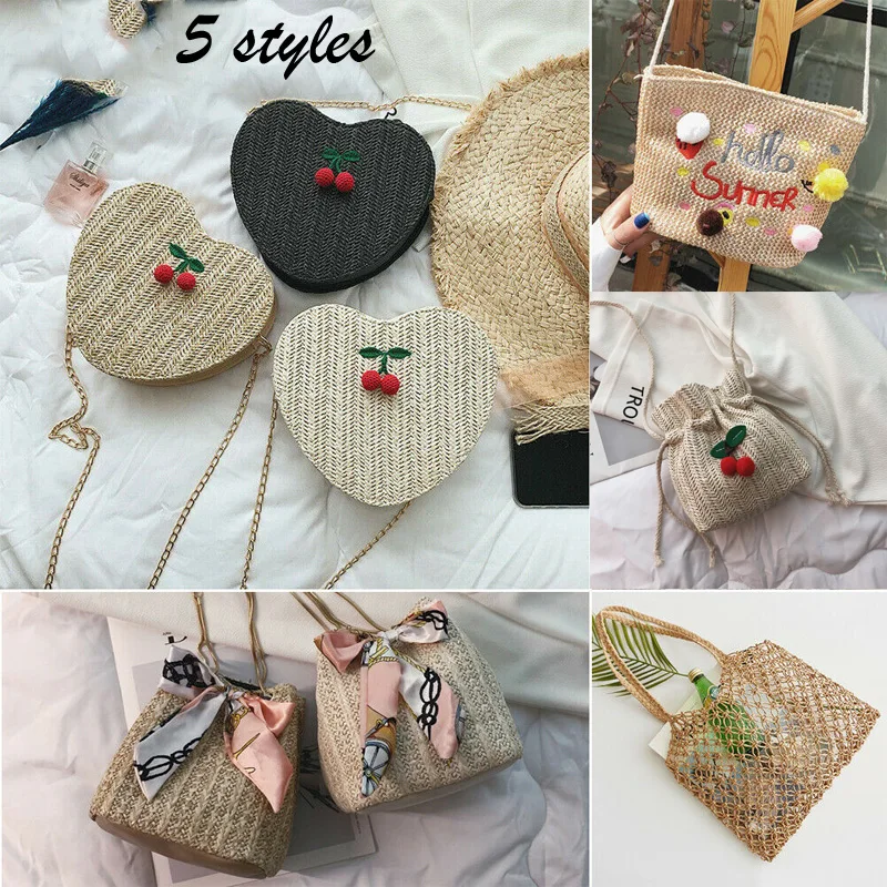 

Women Girls Fashion Straw Bag Handwoven Round Rattan Handbags Knitted Crossbody Bag Tote