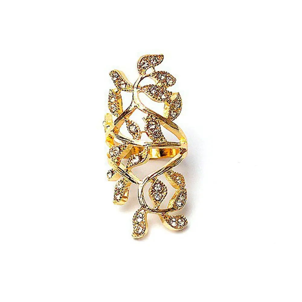

New Fashion Chic Design Gold/Silver Color Crystal Inlaid Leaf Hollow Ring Women Girls Jewelry