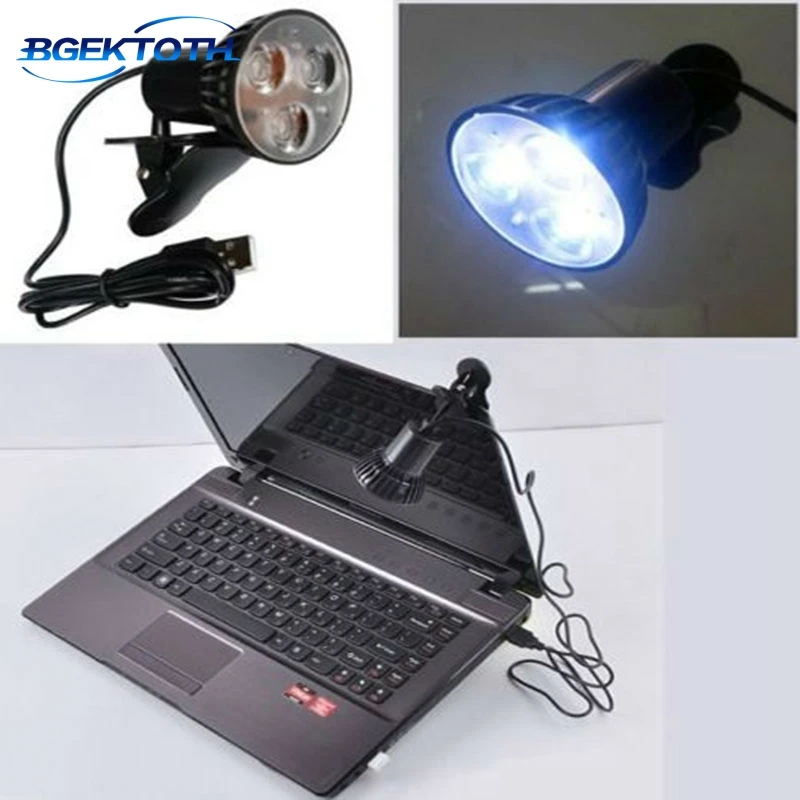 3 LED Clip On Spot USB Light Lamp Black For Laptop PC