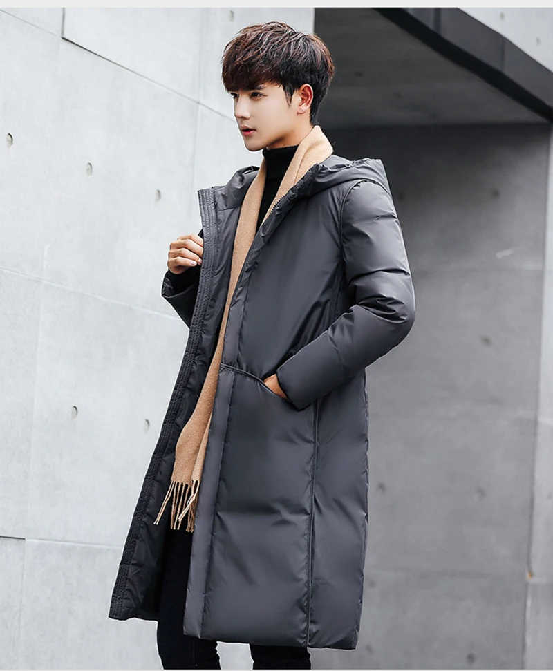 Новое поступление осенне-зимняя куртка мужская одежда с капюшоном хлопковое толстое теплое длинное пальто Мужская качественная черная верхняя одежда LJ0494