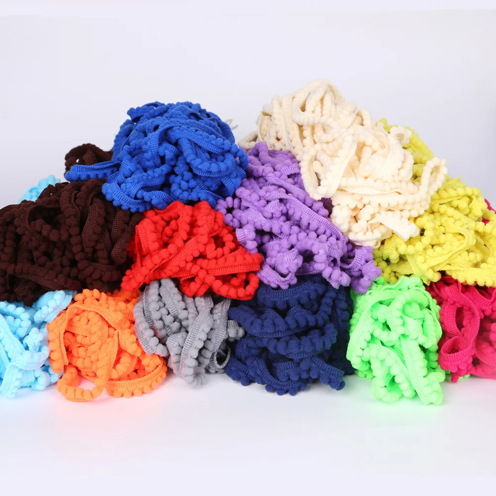 Vibrant Pom Pom Trim Fringe Ribbon for Crafts and Sewing - 5 Yards