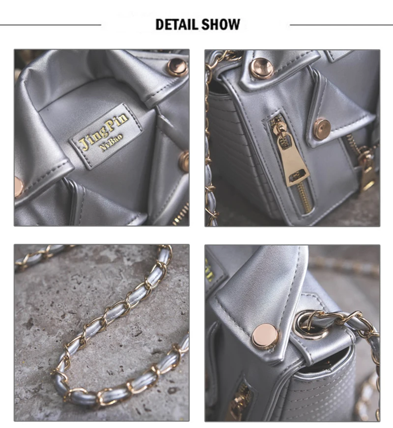 Punk Motobike Silver Women Shoulder Bag Cool Jacket Shaped Mini Crossbody Lapel Clothes For Girls Ladies Travel Bolsa SS3503 (1)