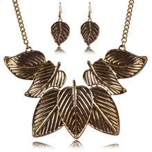 Vintage Jewelry Europe And The Major Suit Retro Style Exaggeration Alloy Leaf Necklace Earring Set Clavicle Chain Jewelry Set