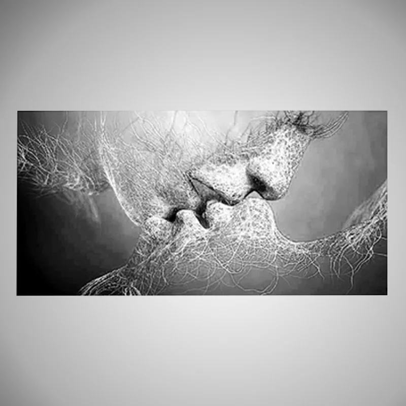 

Black and White Love Kiss Canvas Oil Painting Wall Print Living Room Decor DIY