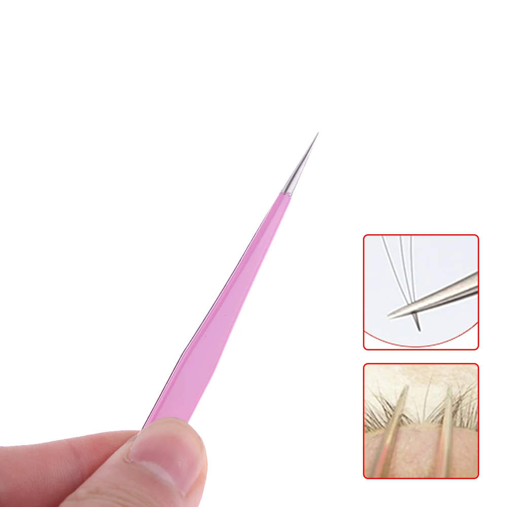 1 Pcs Pink Eyelash Extension Straight Tweezers Professional False