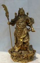free shipping 150610 S1543 16″ Chinese Copper stand dragon knife Guan Gong Yu Warrior God knight Statue
