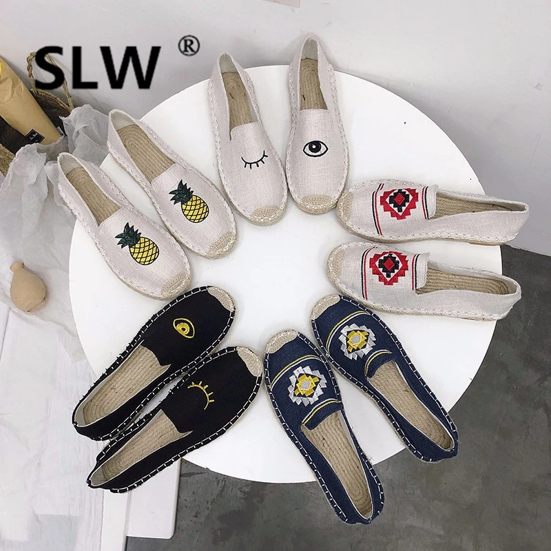 

canvas women loafers Lace-Up Canvas Rubber Shallow PU Round Toe Fabric Clogs Loafers Casual Hemp new 2019 woman espadrilles