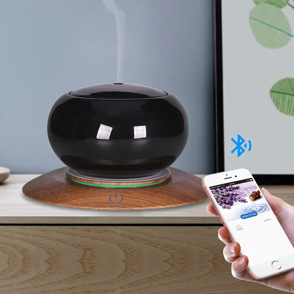 

Bluetooth Speaker Ceramic Aroma Essential Oil Diffuser Waterless Auto Shut-off 7 Color LED Ultrasonic Humidifier-Black