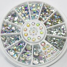 2015 Newn 5 Sizes Mixed Colors Acrylic Glitter Rhinestones Nail Art Salon Stickers Tips DIY Decorations Studs With Wheel 6FEB
