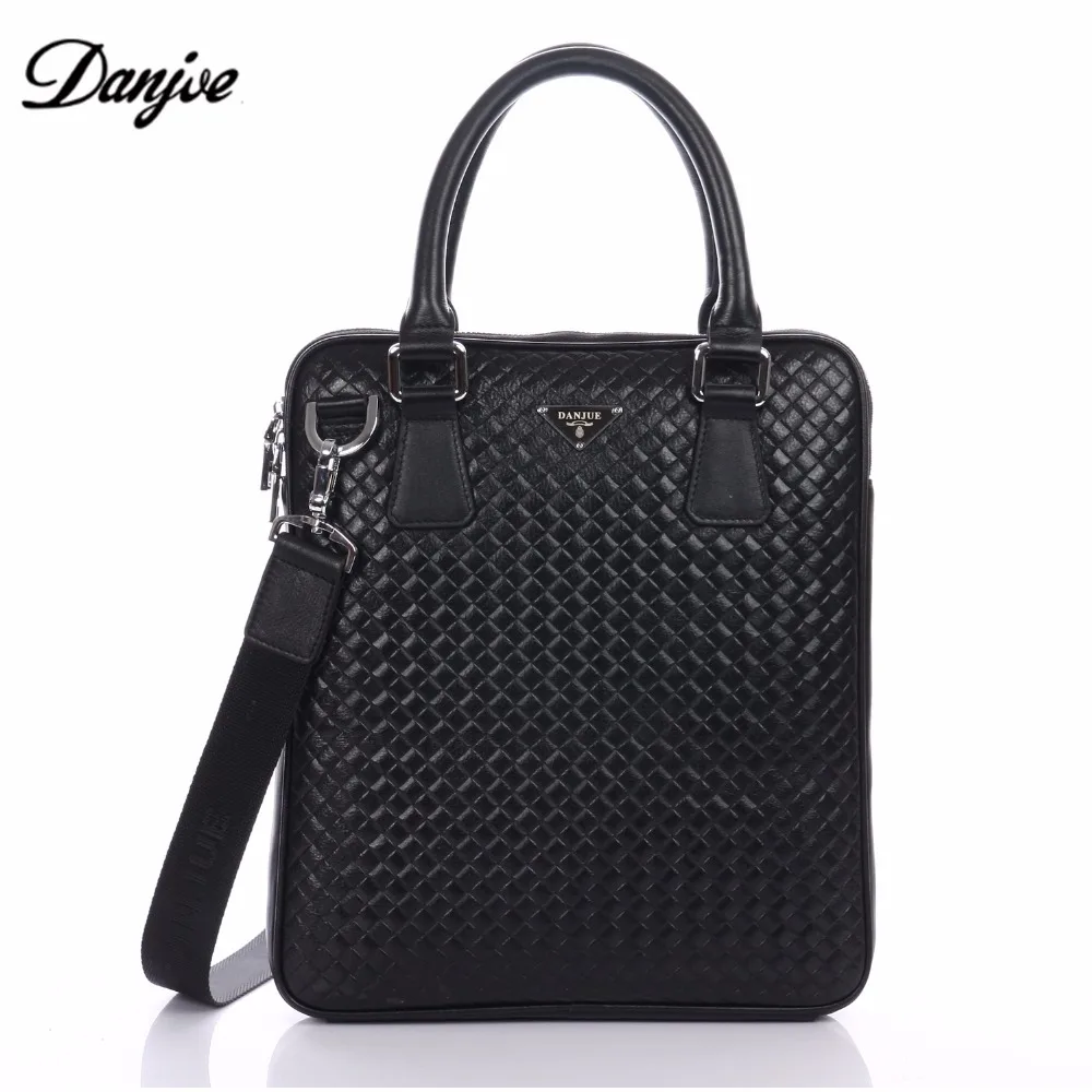 DANJUE 2017 New Real Leather Woven Black Small Messenger Bag Fashion Shoulder Bag Top Handle Bags for Men Tote Handbags D8802-2