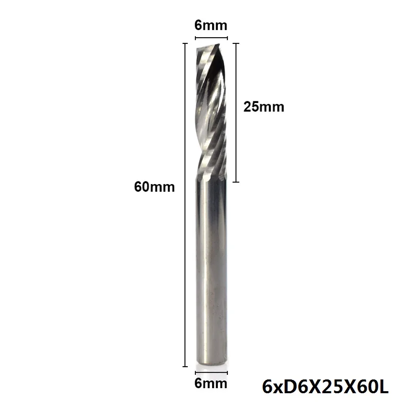 XCAN 1 шт. 6 мм хвостовик Одиночная Флейта Карбид Концевая фреза спиральная фреза прямой хвостовик ЧПУ Гравировальный Бит фреза - Длина режущей кромки: 1pc 6x25x60mm