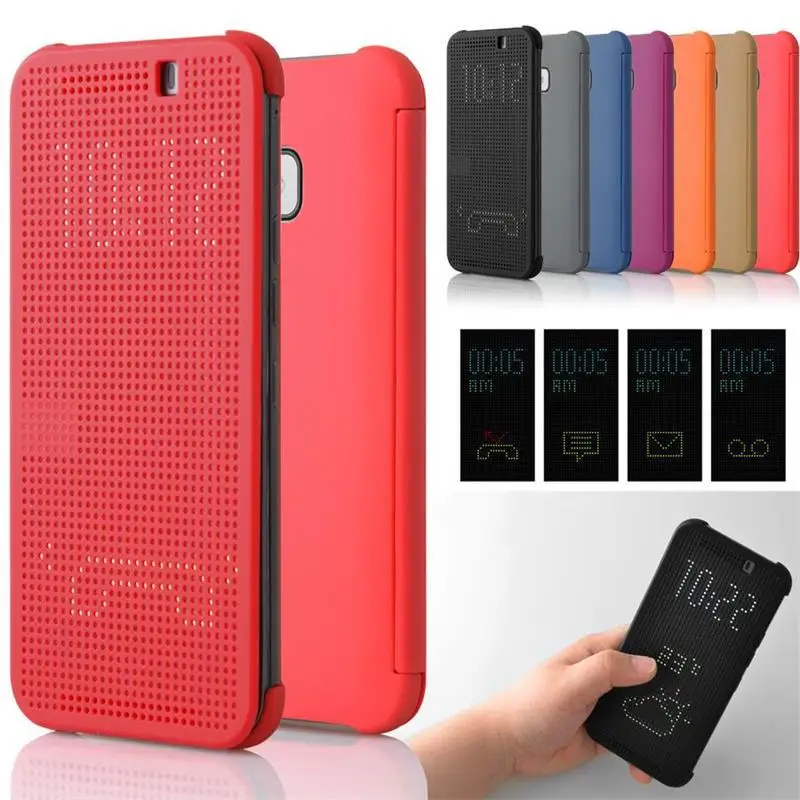 

New for HTC One M9 Dots View Smart Leather Flip Back Housing Cover Phone Case for HTC M9 Free Shipping