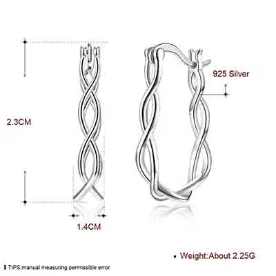 BALMORA,, настоящее 925 пробы, серебрянное гальваническое покрытие, простая ручная витая веревка, клипсы, серьги для женщин, ювелирное изделие, Brincos PTEE015 - Окраска металла: Silver