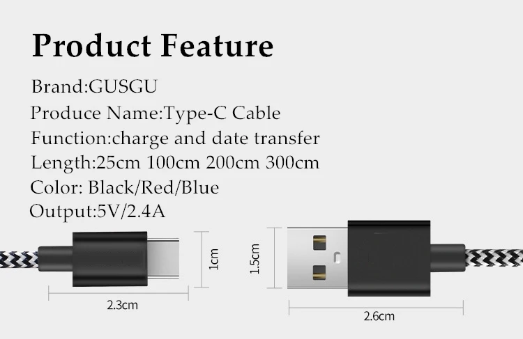 Usb-кабель GUSGU type C для быстрой зарядки samsung S9 S8 Note 9 8 для Xiaomi mi8 mi6, нейлоновый usb-кабель для передачи данных для huawei