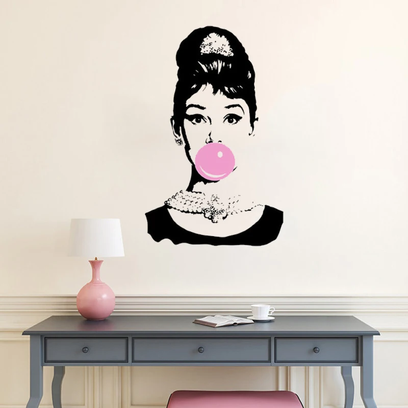 

YOYOYU Audrey Hepburn Bubble Gum Beauty Hair Salon Wall Decal Interior Removable Vinyl Wall Decor Home Decor Inteior Mural ZW279