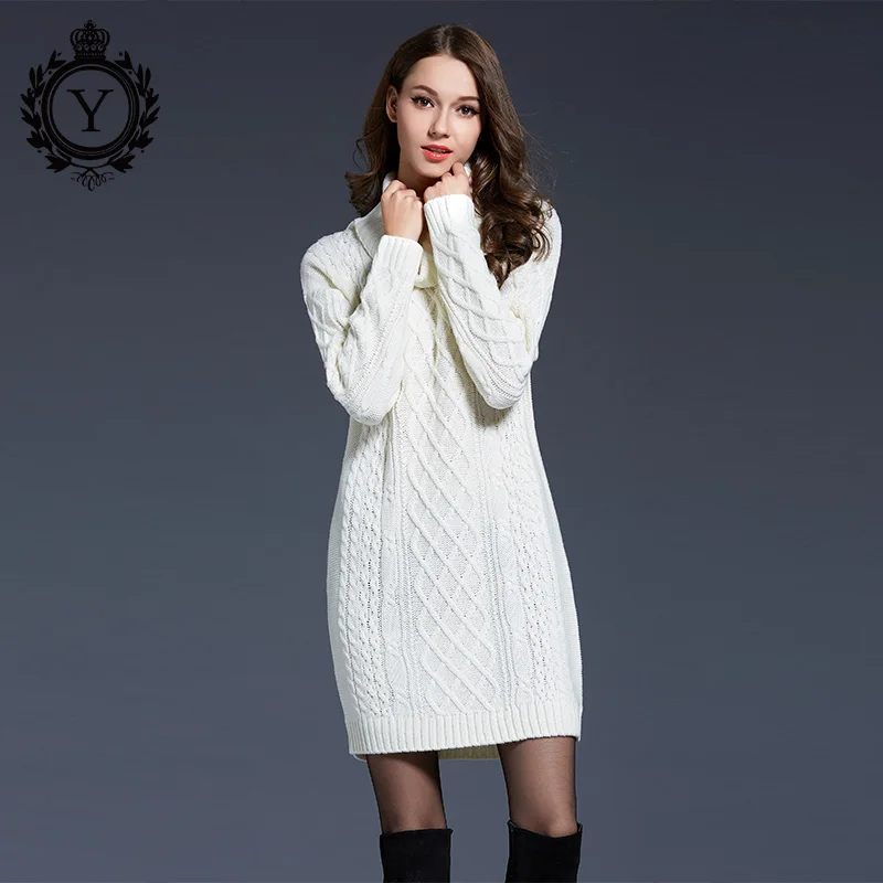 COUTUDI Solid White Loose Knitted Sweater Dress Autumn Winter Long
