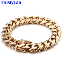 TrustyLan полированный браслет-цепочка из желтого золота с кубинским звеном в стиле хип-хоп для мужчин, мужские ювелирные браслеты, красивый человек