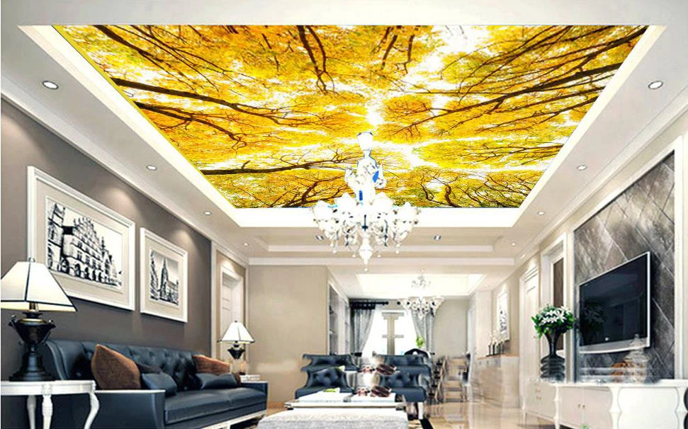 3d комнатные обои настенный Рисунок декорация фото фон красивый желтый лес
