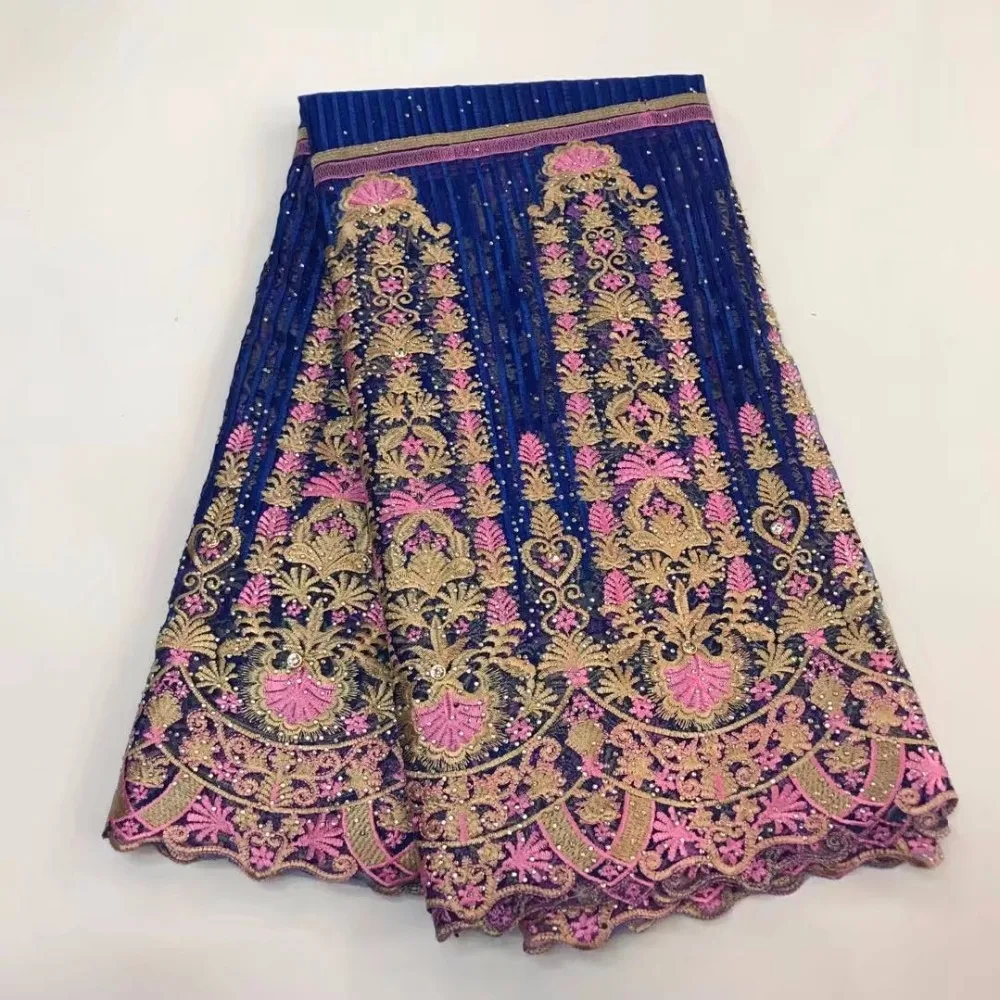 Темно-синий свадебный кружевной ткани 3D цветы французский африканские ткани шнурка для платья бисер Тюлевое кружево, нигерийское Ткань Белый Черный