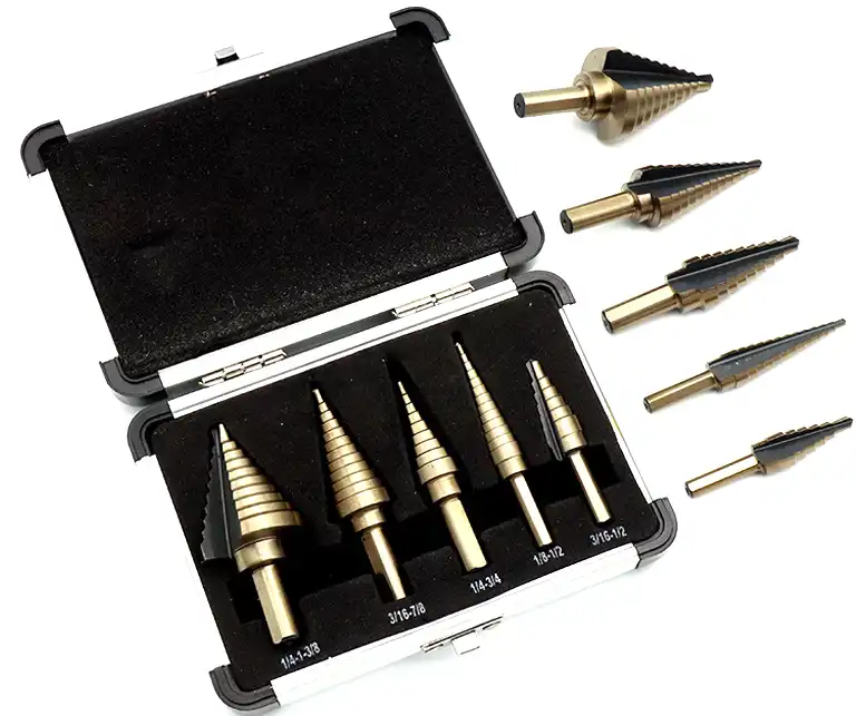 Step Cone Drill Bit Set For Metal Wood 5 PCS 1/4 Hss Cobalt Titanium