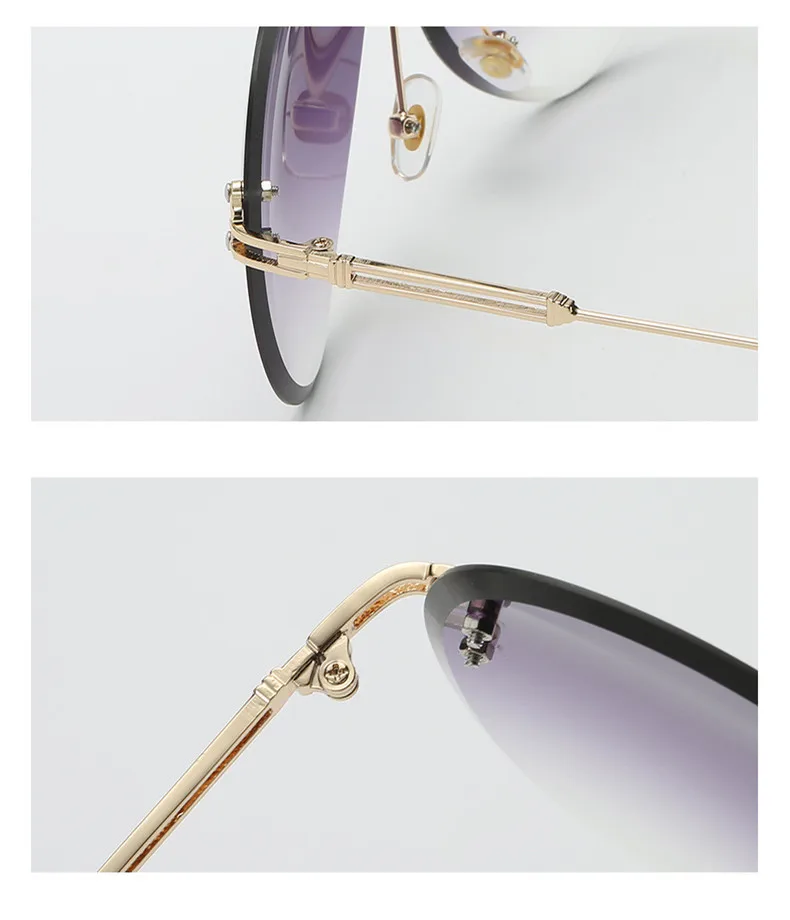 Солнцезащитные очки без оправы для женщин, фирменный дизайн, солнцезащитные очки, градиентные оттенки, режущие линзы, дамские бескаркасные металлические очки UV400