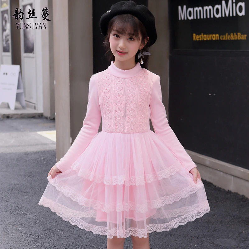 

Kids Girls Winter Dress 4 6 8 10 to 12 Years Long Sleeve 3 Layers Purple Cake Dresses Girls Thickening Add Velvet Dress 50M24A