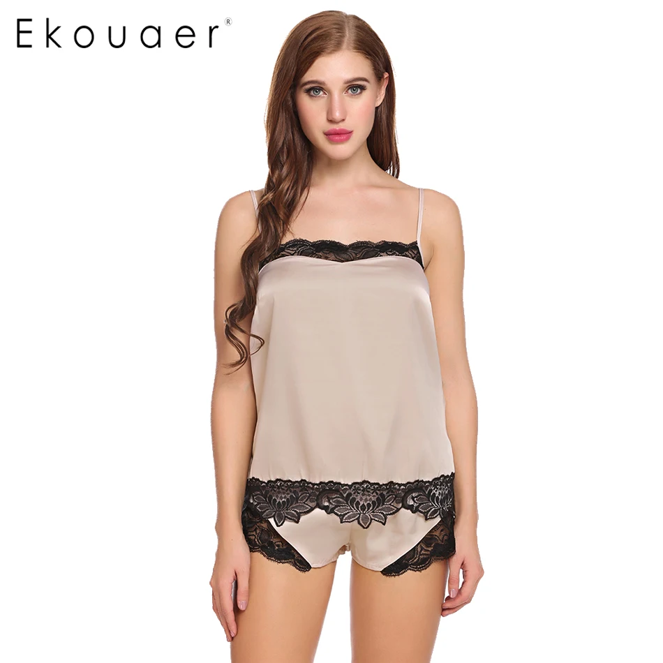 Женская пижама Ekouaer пикантная кружевная Пижама без рукавов с кружевной отделкой