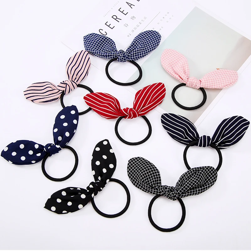 

Cloth Fabric Rabbit Ear Elastic Hair Bands Colorful Bows Hair Rope Hair Accessories Headwear for Women Girls