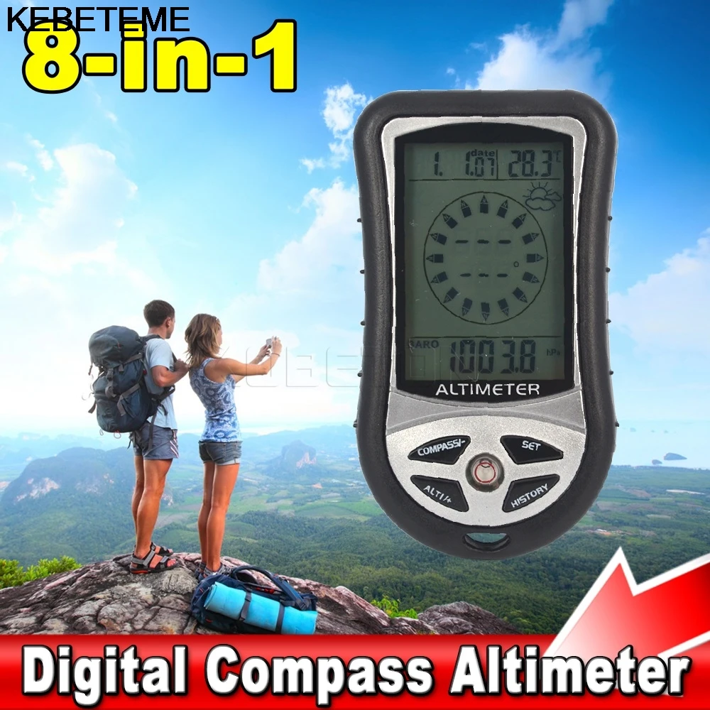 

Multifunction 8 in 1 Electronic Altimeter With LCD Backlight Barometer Thermometer Weather Forecast Height Gauge Tester