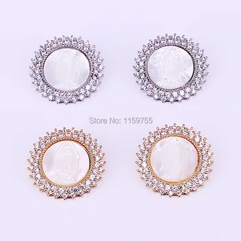 

6Pcs Round Shape Shell Pendants for Necklaces Metal Electroplated Elegant Virgin Maria Pattern Women Jewelry