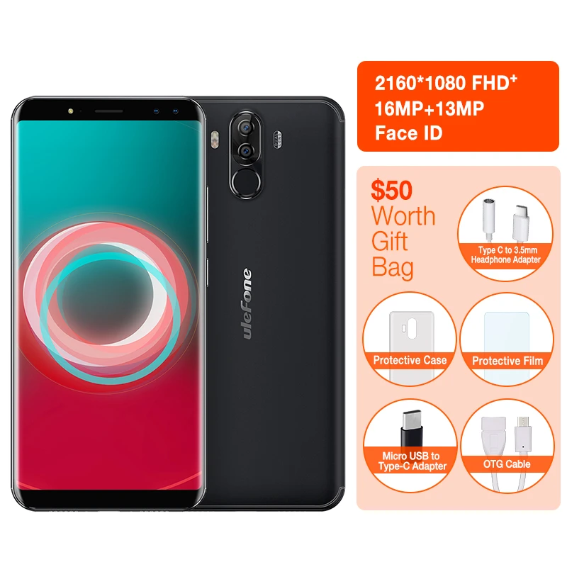 

original Ulefone Power 3S 6.0" 18:9 FHD Mobile Phone MTK6763 Octa Core Android 7.1 4GB+64GB 16MP 4 Camera 6350mAh 4G Smartphone