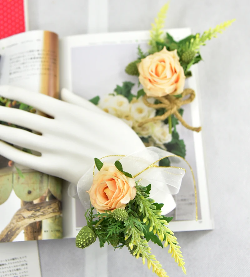 1 шт., Свадебные бутоньерки для жениха или свадебные ручной цветок на запястье, искусственные цветы, вечерние, для выпускного вечера, цветочные пуговицы, тканевые аксессуары