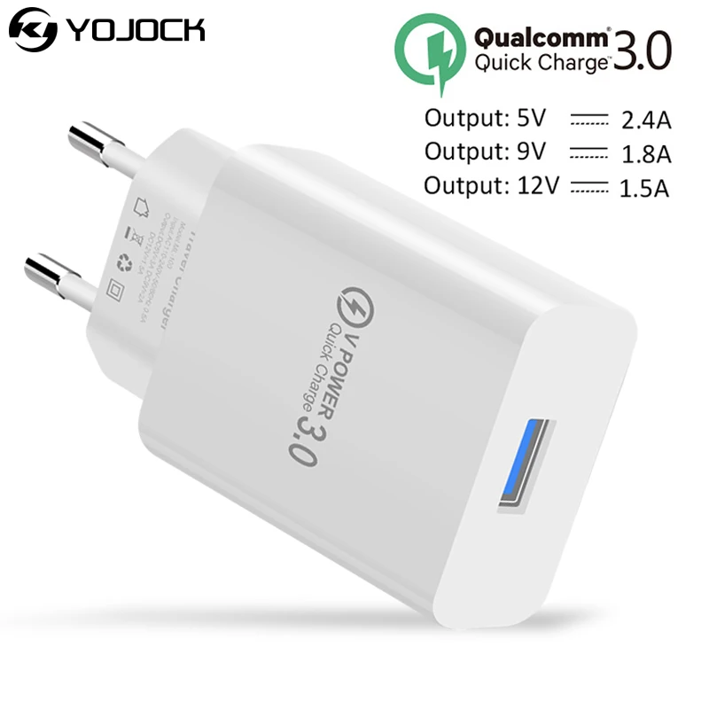 

YOJOCK USB Charger Adapter Travel Wall Charger 18W Quick Charge3.0 EU/US Plug Fast Phone Charging For iPhone X Samsung S8 Xiaomi