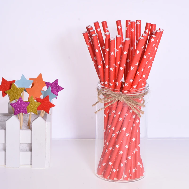 25pcs Green Brown Bamboo Paper Straws Birthday Wedding Decorative Party Supplies