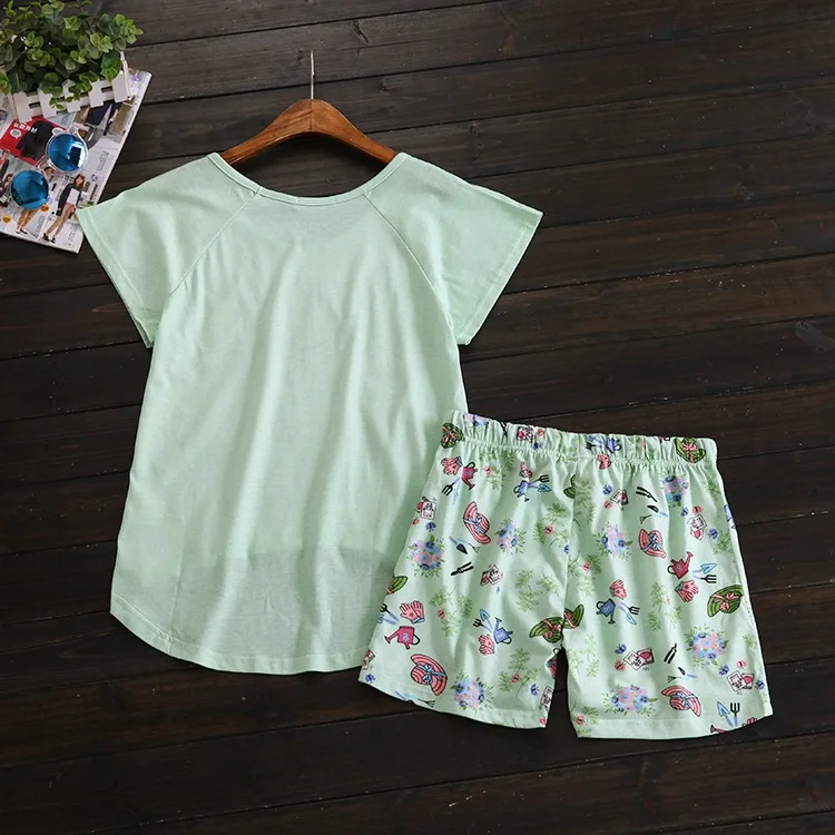 2017 summer short sleeve lady cute cotton shorts pajamas suit cotton European version of the home set (35)