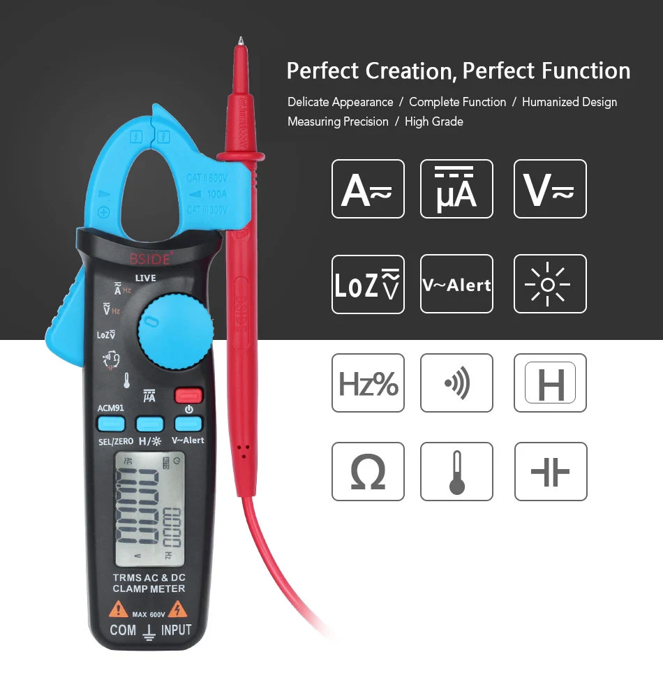 BSIDE ACM91 Цифровой мультиметр автоматический диапазон тока Амперметр AC DC вольтметр тестер клещи портативный измеритель домашний тестер
