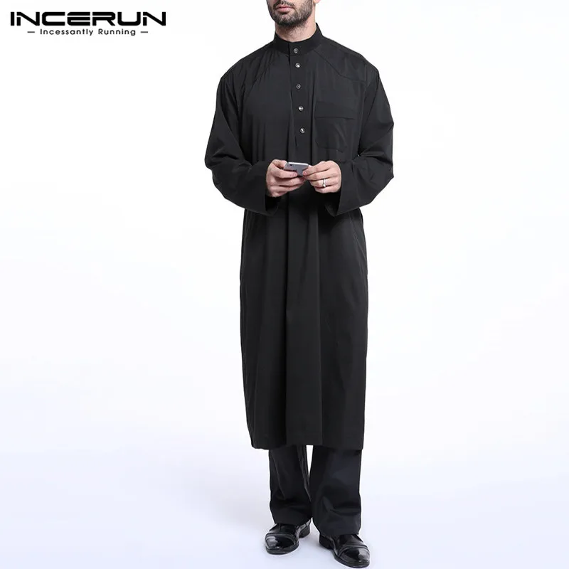 INCERUN, мужская одежда jubba, халат, кафтан, платье с длинным рукавом, мусульманская, мусульманская, одежда, саудовская, Арабская, мусульманская, Мужская одежда, s, кафтан, ТОБ - Цвет: Black