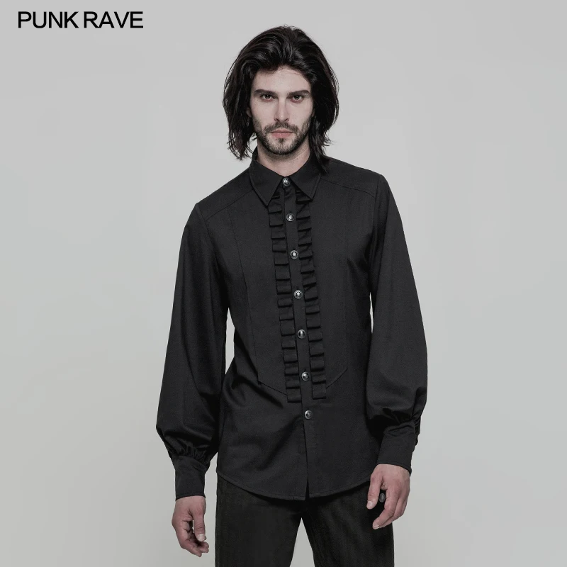 PUNK RAVE Men's Gothic Fashion Long Sleeve Blouse Steampunk Vintage Black Formal Party Wedding Tops Shirt | Мужская одежда