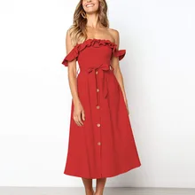 Summer Dress 2019 Sexy Off Shoulder Bandage Dresses Button Strapless Ruffles Girl Beach Loose A-Line Dress Vestidos Robe Femme Summer Dress 2019 Sexy Off Shoulder Bandage Dresses Button Strapless Ruffles Girl Beach Loose A-Line Dress Vestidos Robe Femme